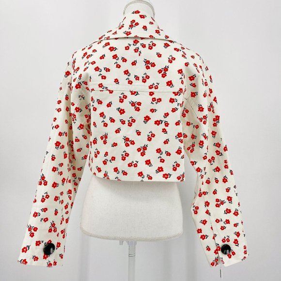 Self-Portrait Ditsy Floral Canvas Cream Red Oversized Crop Jacket Womens US XS - Picture 2 of 12